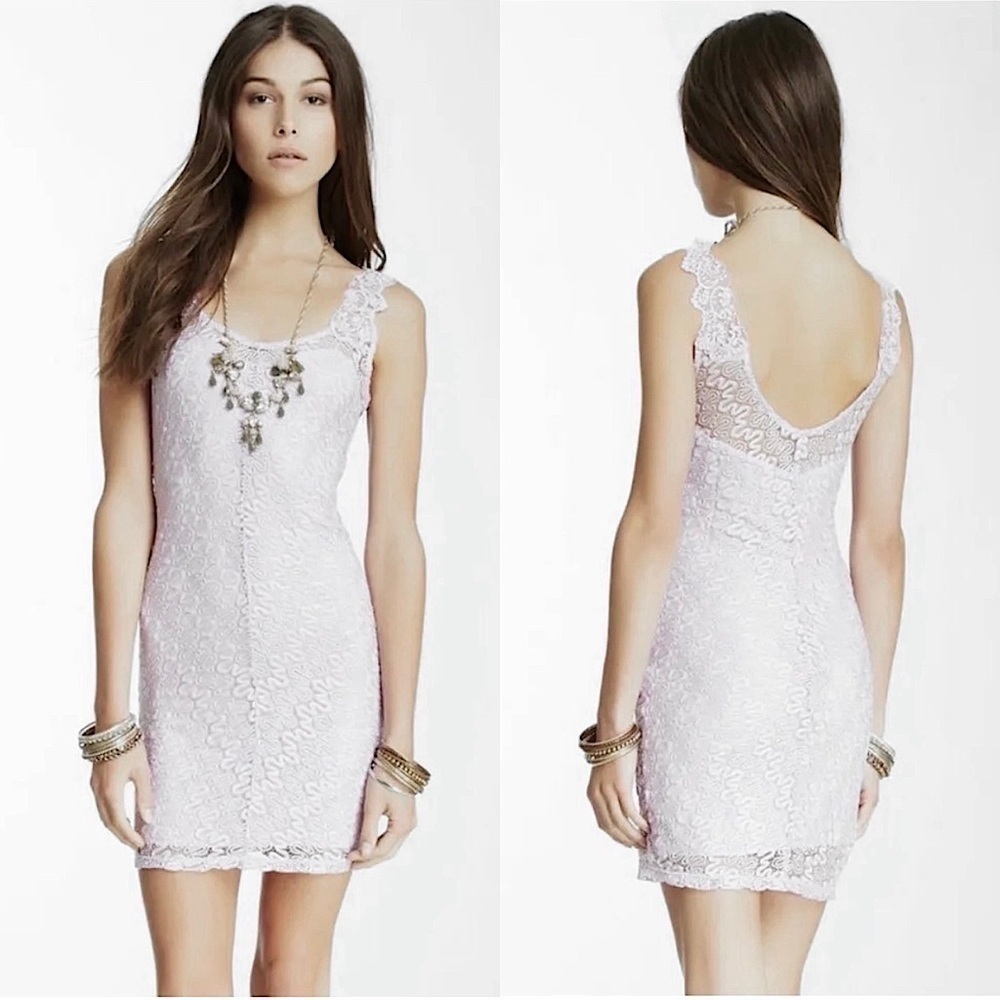 FREE PEOPLE 90s Metallic Detail Floral Lace Sleeveless Y2K Bodycon Mini Dress S